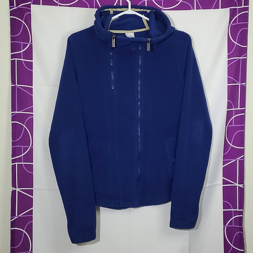 Bench Blue Fleece Full Zip Hoodie with Snap Closure Pockets, Size Large